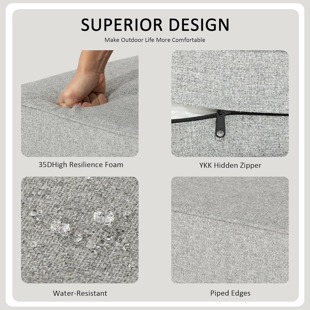 24x24 Inch Outdoor Deep Seat Cushions Set of 2,Thick High-Density Foam, Water-Resistant, Piped Edges & YKK Hidden