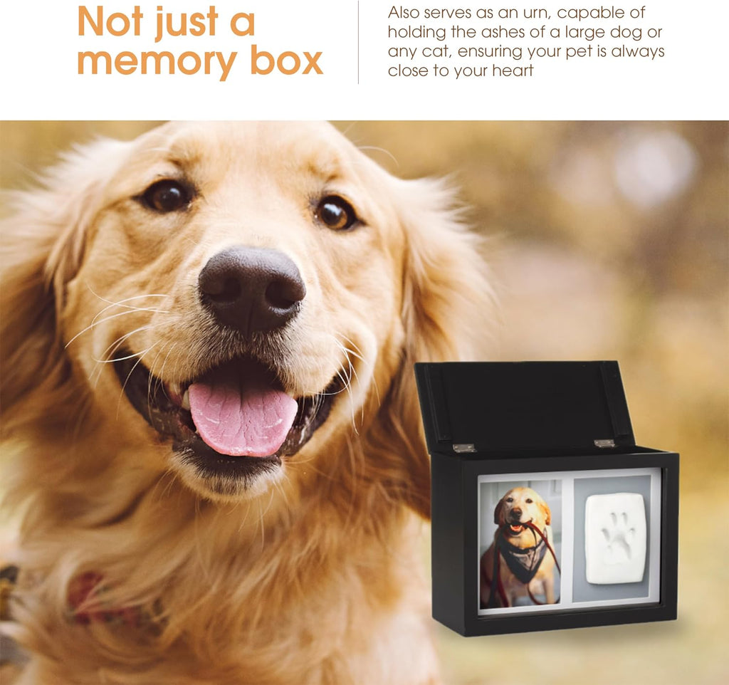 Pet Memory Box & Urn - Solid Wood, Black Finish, 4x6 Photo Insert