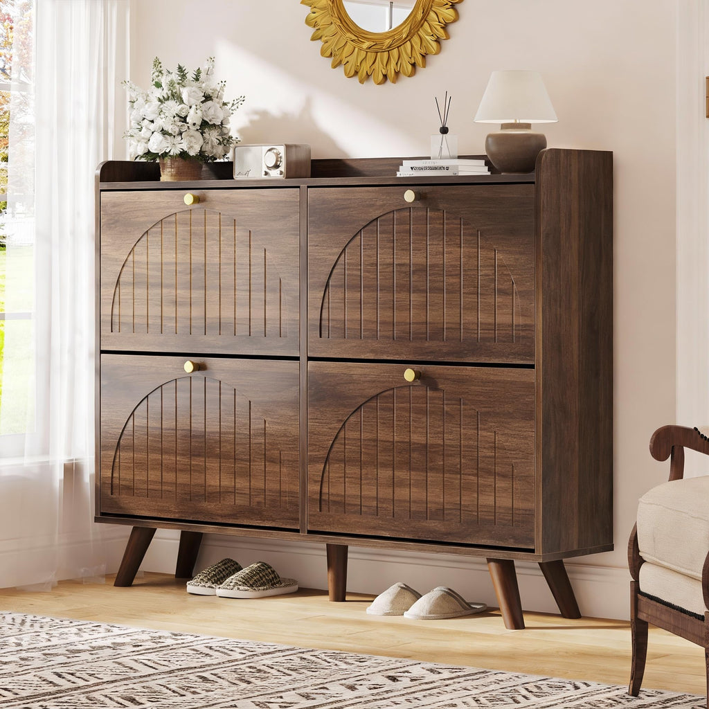 47.2" Shoe Cabinet with 4 flip-Down Drawers, Three Adjustable Levels, freestanding Wooden Shoe Rack, Suitable, and
