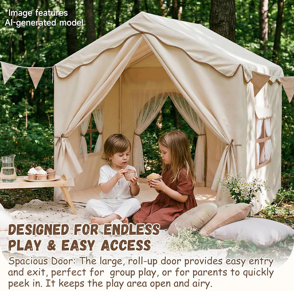 Kids Play Tent with Double Door Children's Playhouse Castle Tents - Beige