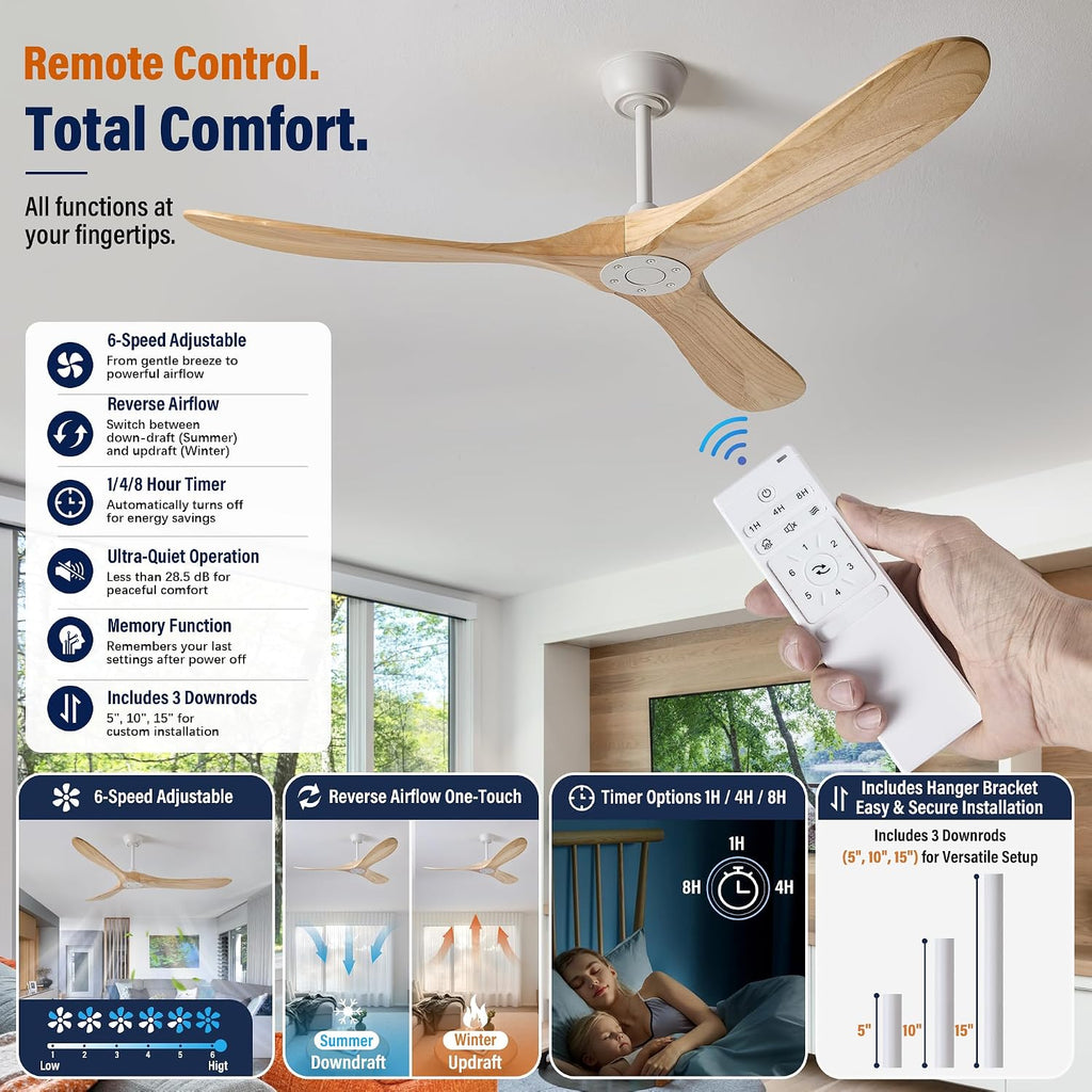 Inspired Maverick Style 60" wood ceiling fan, White