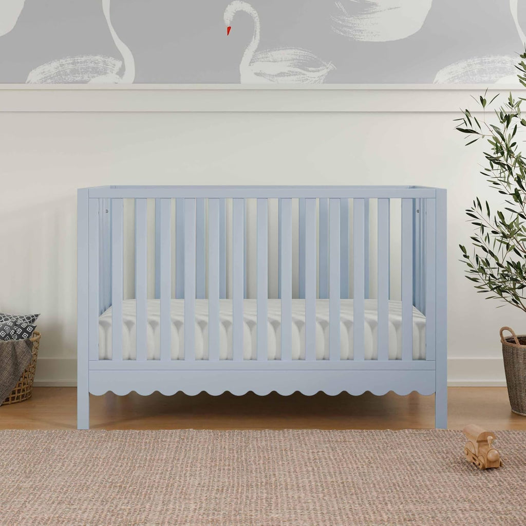 Sammy Scallop 4-in-1 Convertible Baby Crib, Powder Blue | GREENGUARD Gold Certified, Converts to Toddler Bed & Daybed