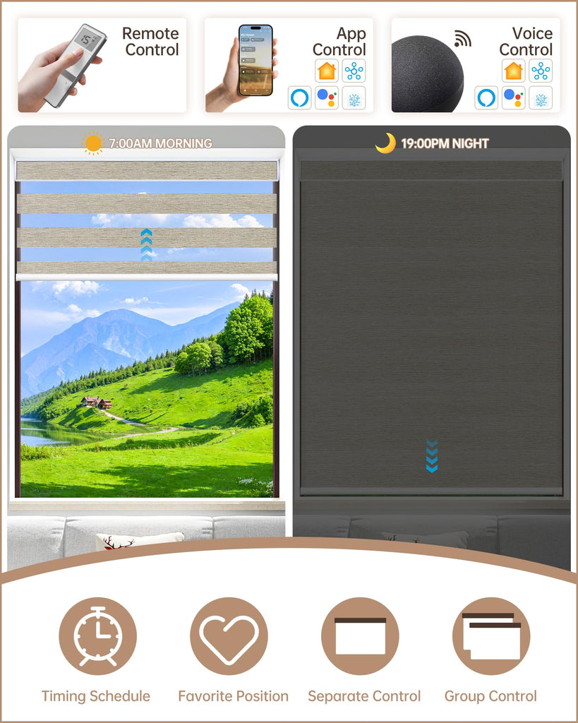 Motorized Blinds with Remote App Voice Control, Custom Zebra Shades