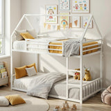 Bunk Bed Twin Over Twin, House Bunk Bed Frame with Ladder and Guardrail