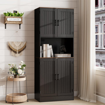 71" Tall Pantry Cabinet with Charging Station, Farmhouse Kitchen Hutch with Adjustable Shelves, Modern Kitchen Pantry
