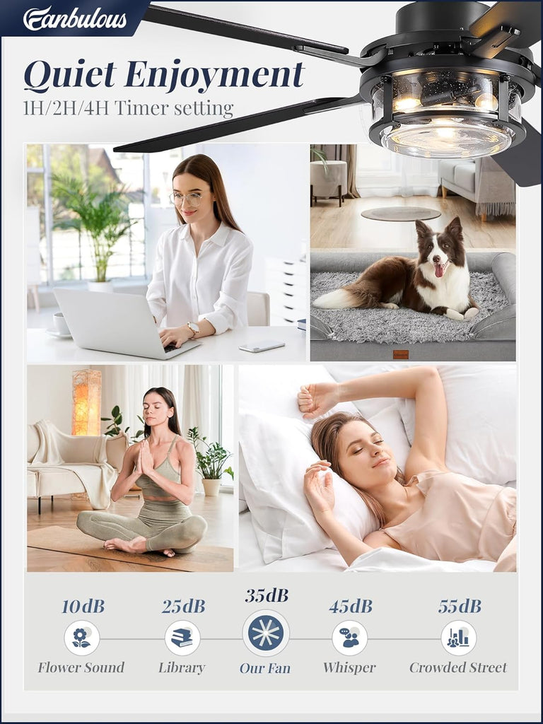 52 Inch Ceiling Fan with Light and Remote,Downrod Mount Farmhouse Ceiling Fan , Quiet 6-Speed Reversible DC Motor