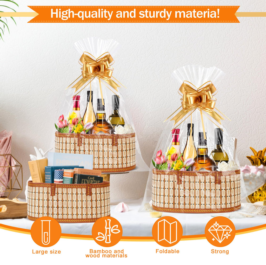 3 Set Baskets for Gifts Empty, Woven Bamboo gift baskets empty