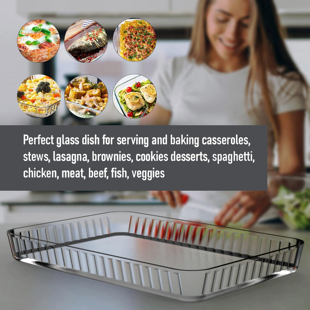 4-Qt (16" x 11" x 2") Glass Baking Dishes for Oven, Glass Oven Pan & Tray Bakeware, Borosilicate Glass Casserole Dish