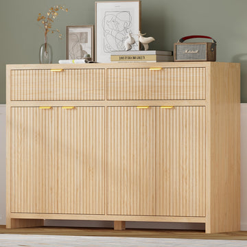 Fluted Sideboard Buffet Cabinet with Storage and Large Drawers, 55" W Credenza Storage Cabinet, 40'' H Farmhouse