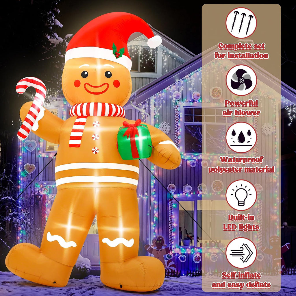 12FT Christmas Inflatables, Giant Blow Up Christmas Gingerbread Man Decor
