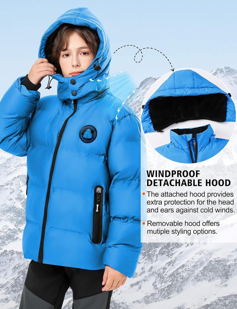 Boys' Winter Coat Kids Puffer Winter Jacket Thick Fleece Lined Warm Hooded Outerwear Coats for Boys Girls