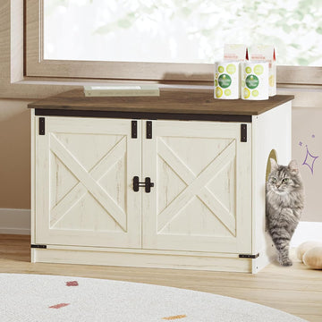 Cat Litter Box Enclosure, Hidden Litter Box Furniture with Divider