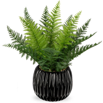 Faux Plant Indoor in Ceramic Pot 11" Artificial Potted Fern Fake House Plants for Desk Office Bathroom Garden