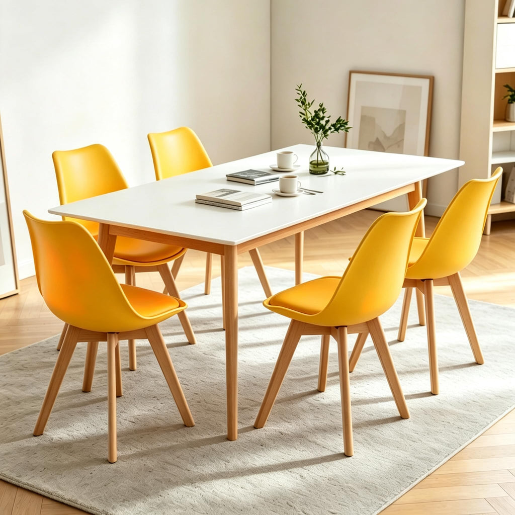 Inspired Eames Style Mid Century Modern Shell Dining Chairs with Wood Legs, 2PCS, Yellow
