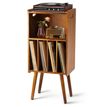 Wooden LP Record Player Stand, 3-Tier Turntable Stand Cabinet Holds up to 100 Albums, Metal Record Storage Holder and