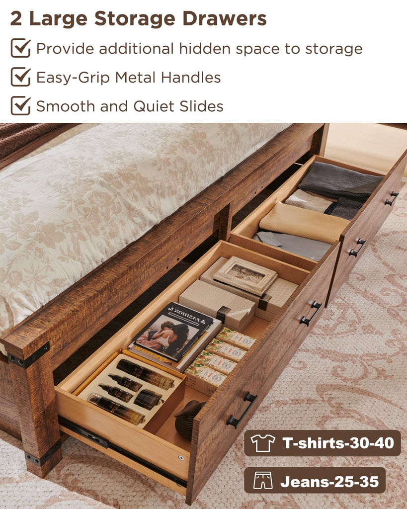54" Tall Farmhouse Queen Size Bed Frame, Reclaimed Barnwood