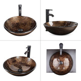 Bathroom Artistic Vessel Sink, Tempered Glass Vanity Round Bowl with Oil Rubber Bronze Faucet and Pop up drain Set, Brown A131-B0DMSDDWNH