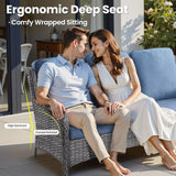 5-Piece Patio Furniture Set with Swivel Chairs Coffee Table, Outdoor Wicker Sofa with 42" Fire Pit Table