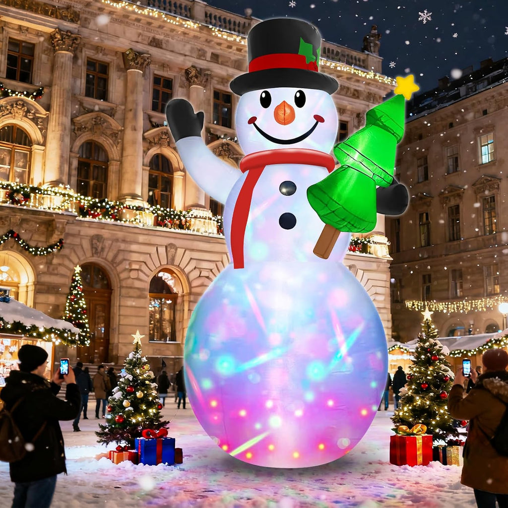 14 FT Large Christmas Inflatables Snowman with Rotating Colorful Light