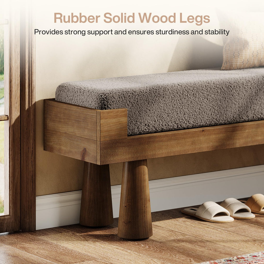 Upholstered Entryway Bench, Shoe Bench with Solid Wood Legs | Bedroom Bench with Cushion, Padded Seat End of Bed