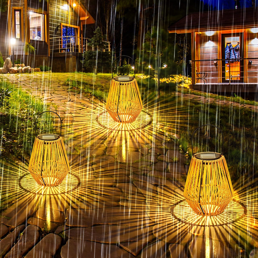 6 Pack Solar Lantern Outdoor Waterproof Rattan, Square