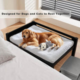 41‘’x27''Bedside Dog Bed with Stairs, Wooden Elevated Dog Bunk Bed Cosleeper with Removable Mattress