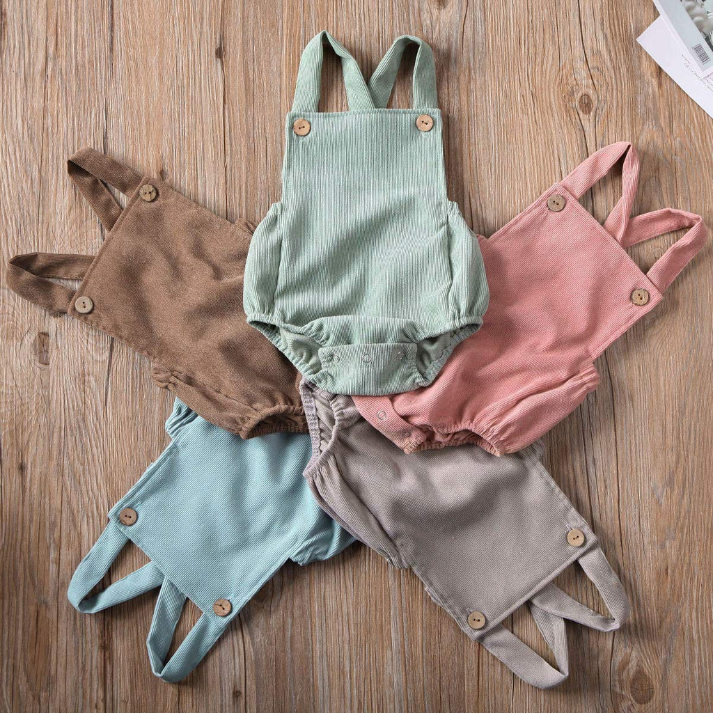 Newborn Baby Summer Romper Unisex Solid Color Button Jumpsuit Sleeveless Backless Overalls Outfits 1Pcs