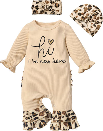 Girl Clothes Onesie for Baby Girl Ruffle Romper Boho Infant Bell Bottom Jumpsuit with Headband Hat
