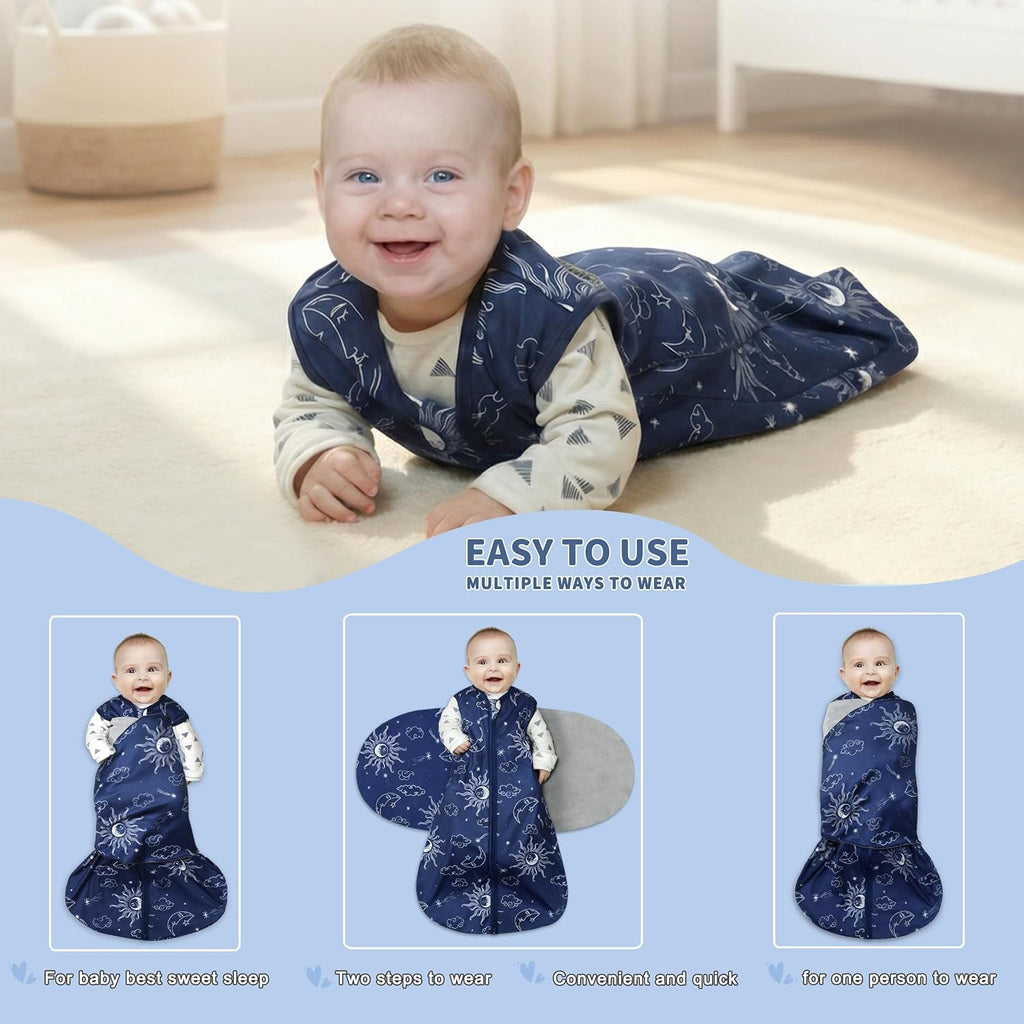 Sleep Sack Baby Swaddle, Way Adjustable Wearable Blanket,100% Rayon Cotton Swaddling sleeping bag (Clouds &