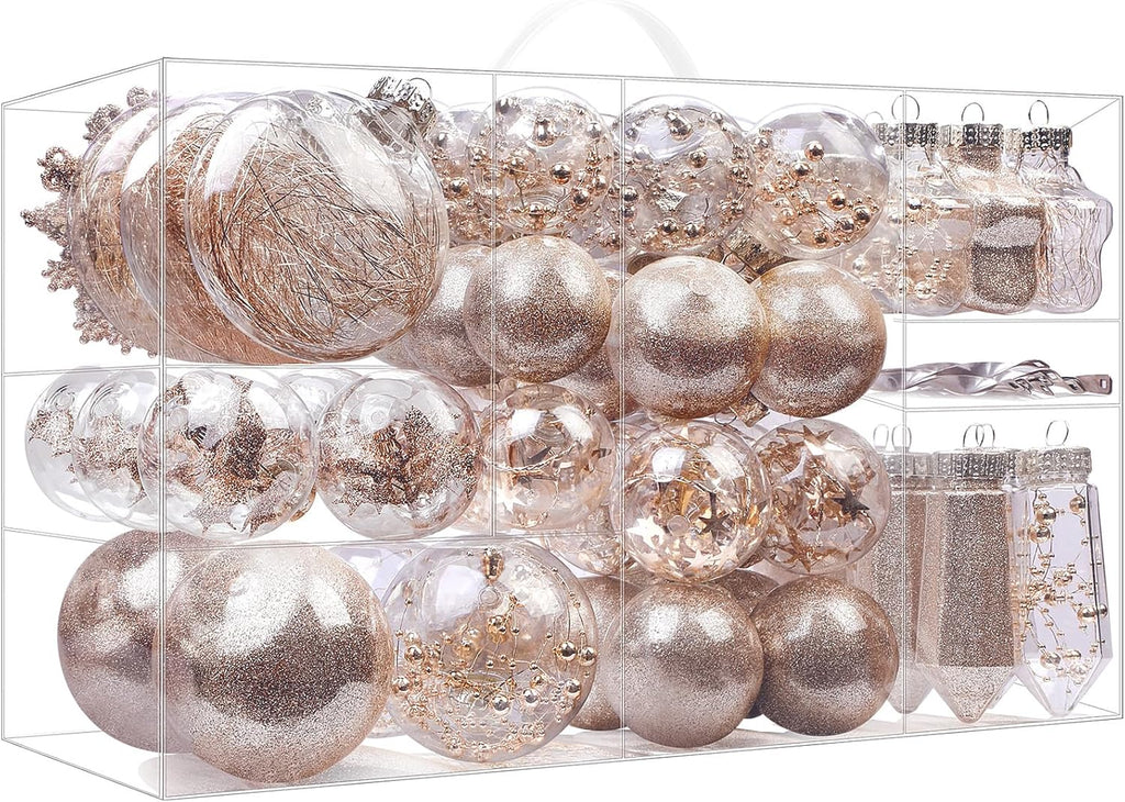 Christmas Tree Ornaments Clear Set, Champagne - Set of 100