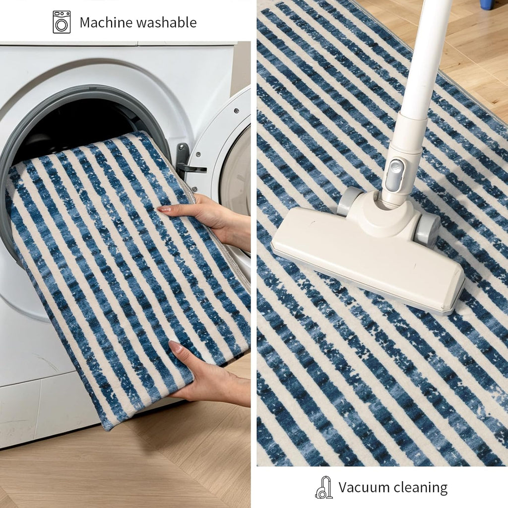 Washable Modern Striped Area Rug, Abstract Runner
