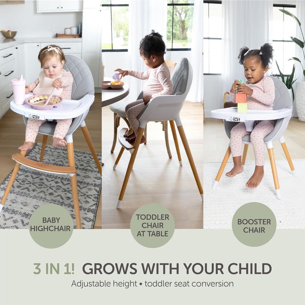 Convertible High Chair for Babies, Toddlers, Kids & Children - Wooden Highchair with Adjustable Height & Dishwasher