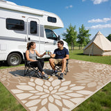 Waterproof Outdoor Rug 9x12 for Patios, Floral Reversible Plastic Straw Rug Patio Mat, Indoor Outdoo