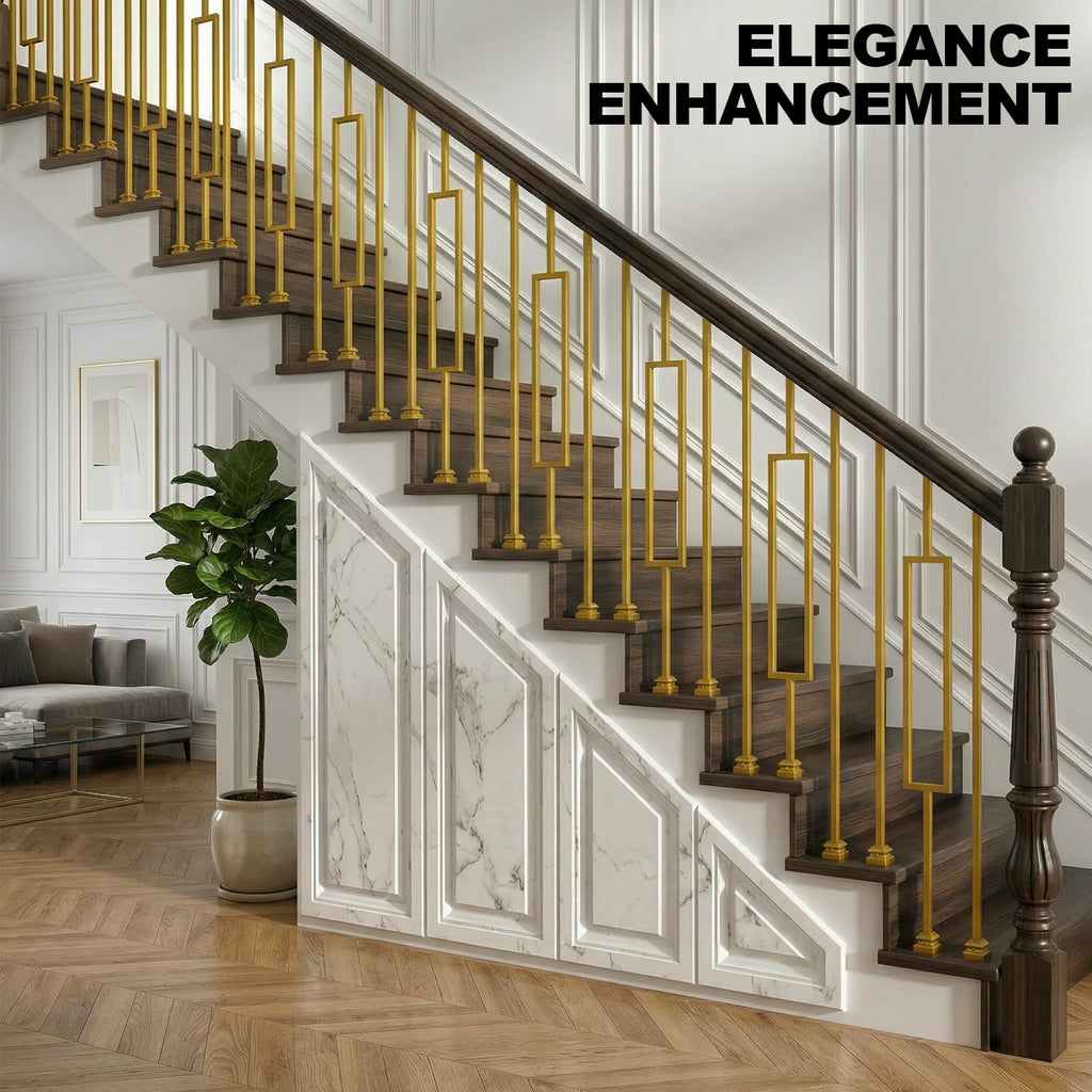 Glossy Gold Rectangle Wrought Iron Stair Balusters for Interior, 1/2" X 44" Square Metal Spindles for Stairs, Upgrade