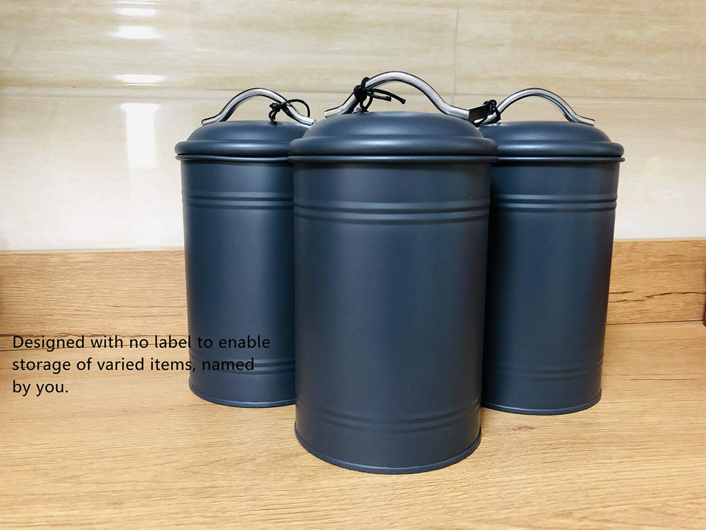 Airtight Kitchen Canister with Lid, Rustic Farmhouse Decor Container for Dry Food Sugar Coffee Tea, Charcoal Gray
