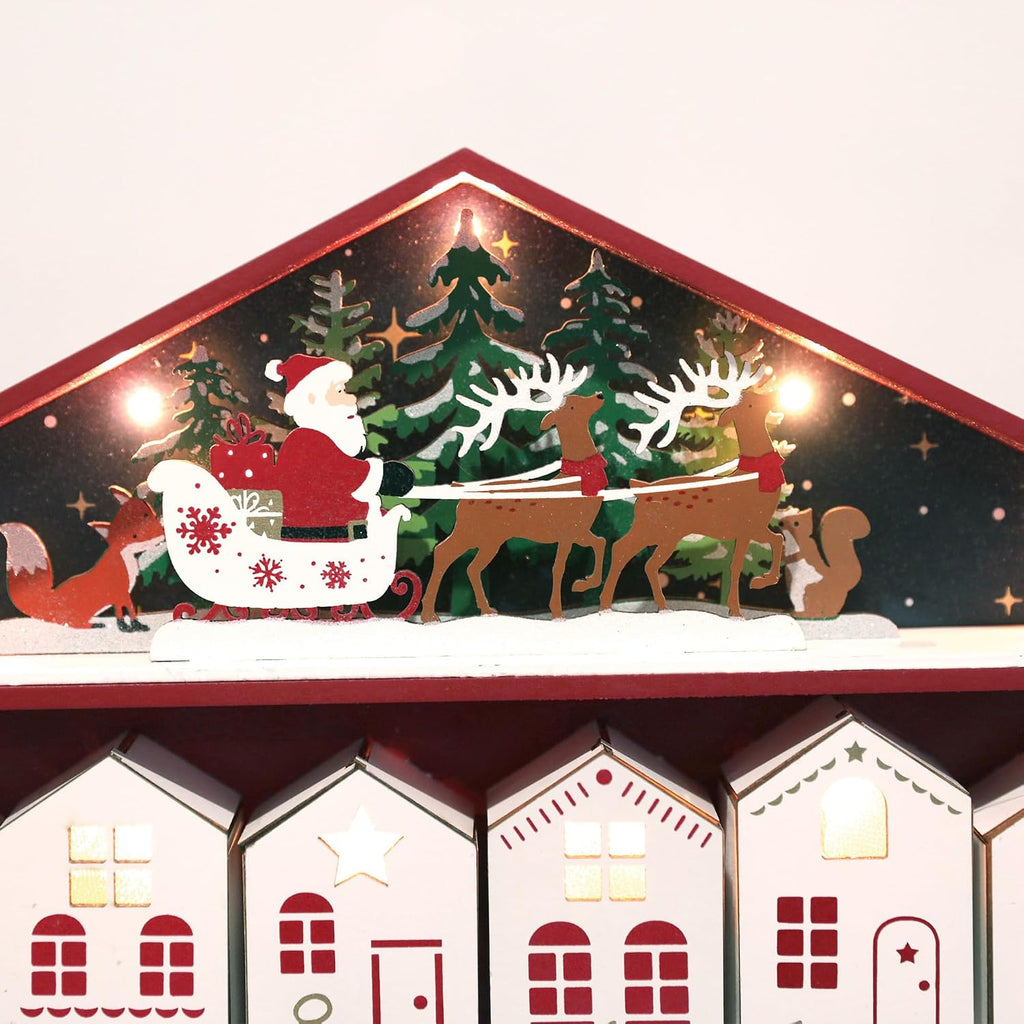 Extra-Large Wooden Advent Calendar 2025 with LED Lights, Christmas Countdown Calendar, House-Shaped Drawers for Kids