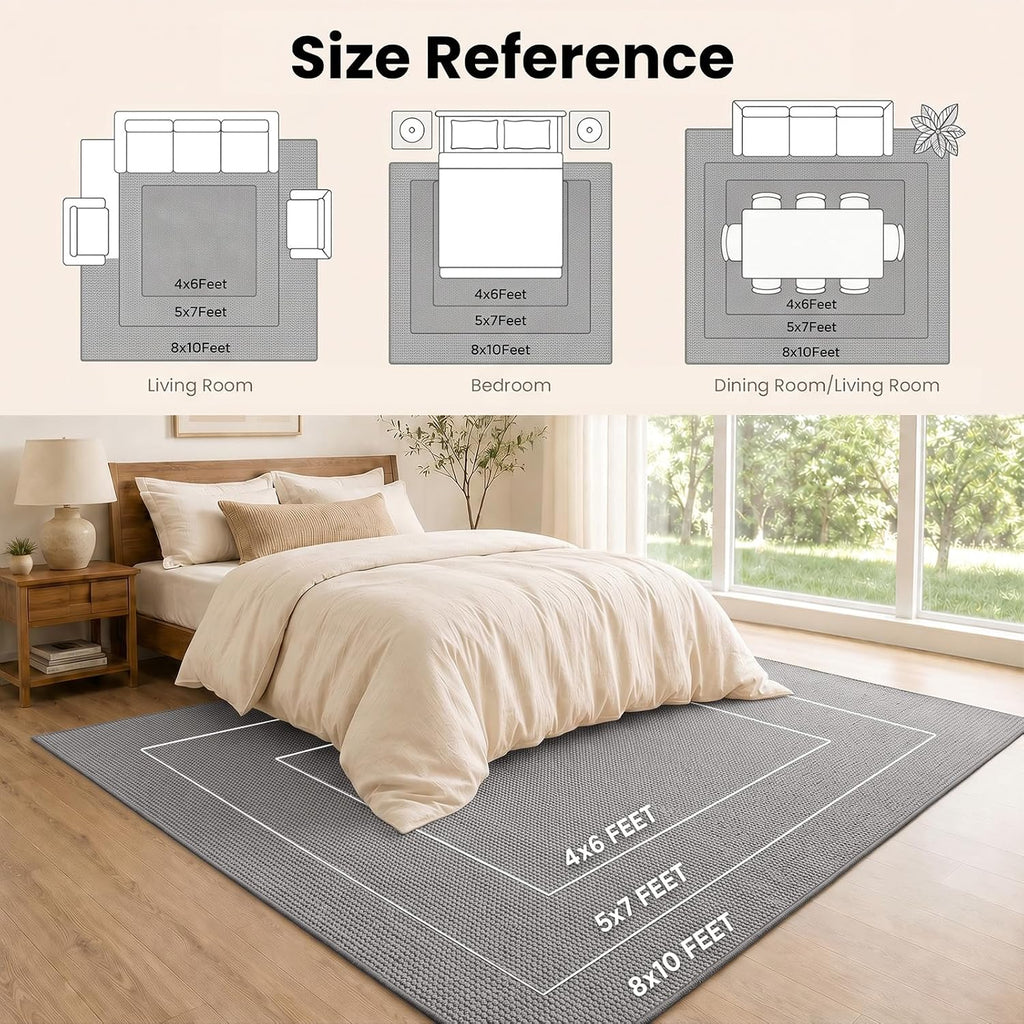 Washable Easy Jute Rug, Non Slip, Indoor Outdoor Natural Color Fiber Area Rugs, Boho Woven Design Easy-Cleaning