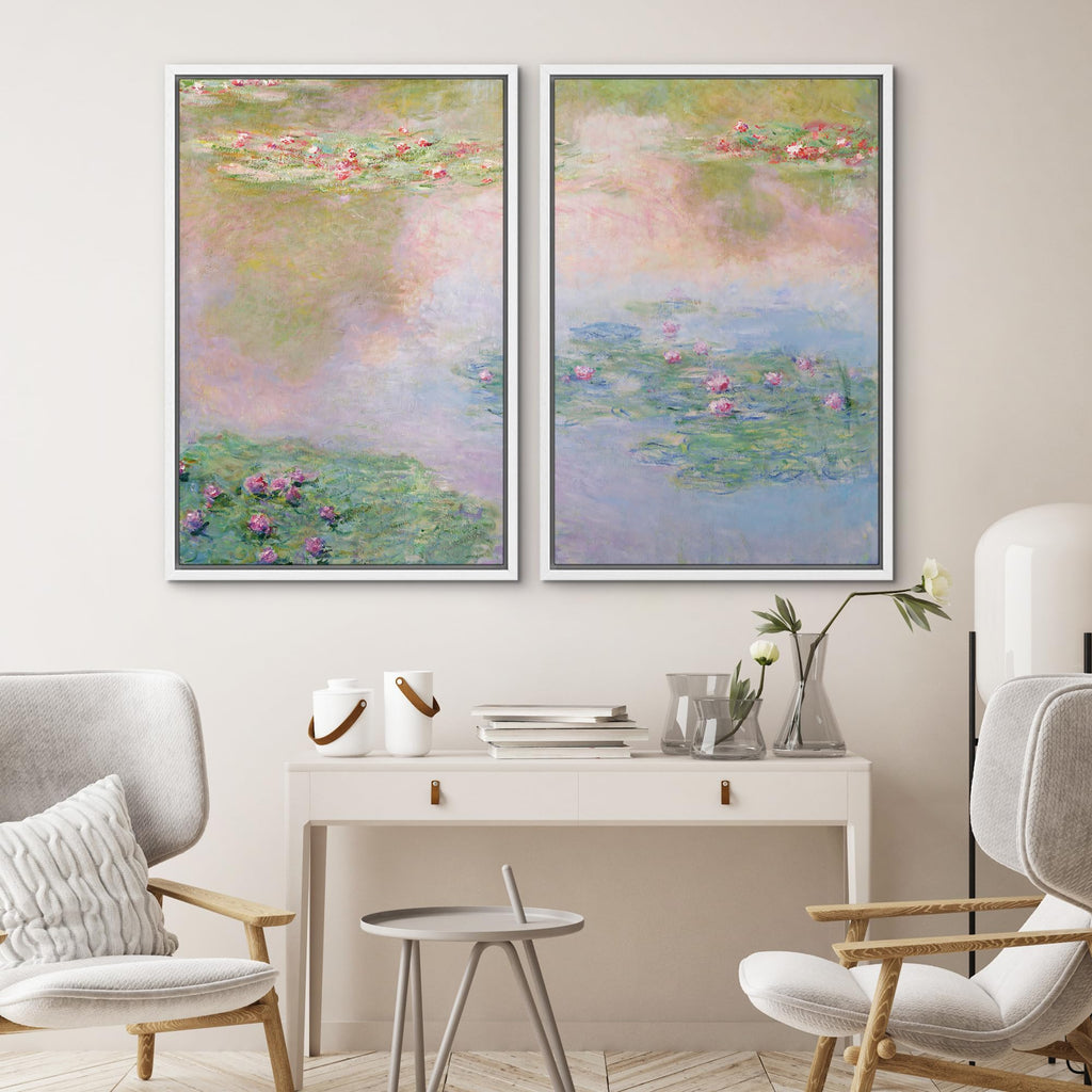 Framed Canvas Print Wall Art Set Impressionist Water Lily Illustration Modern Art Minimalism Decorative - 16"x24"x2