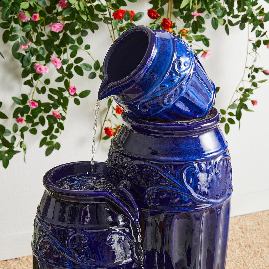 35.5" H Oversized Outdoor Water Fountain with LED Lights and Pump
