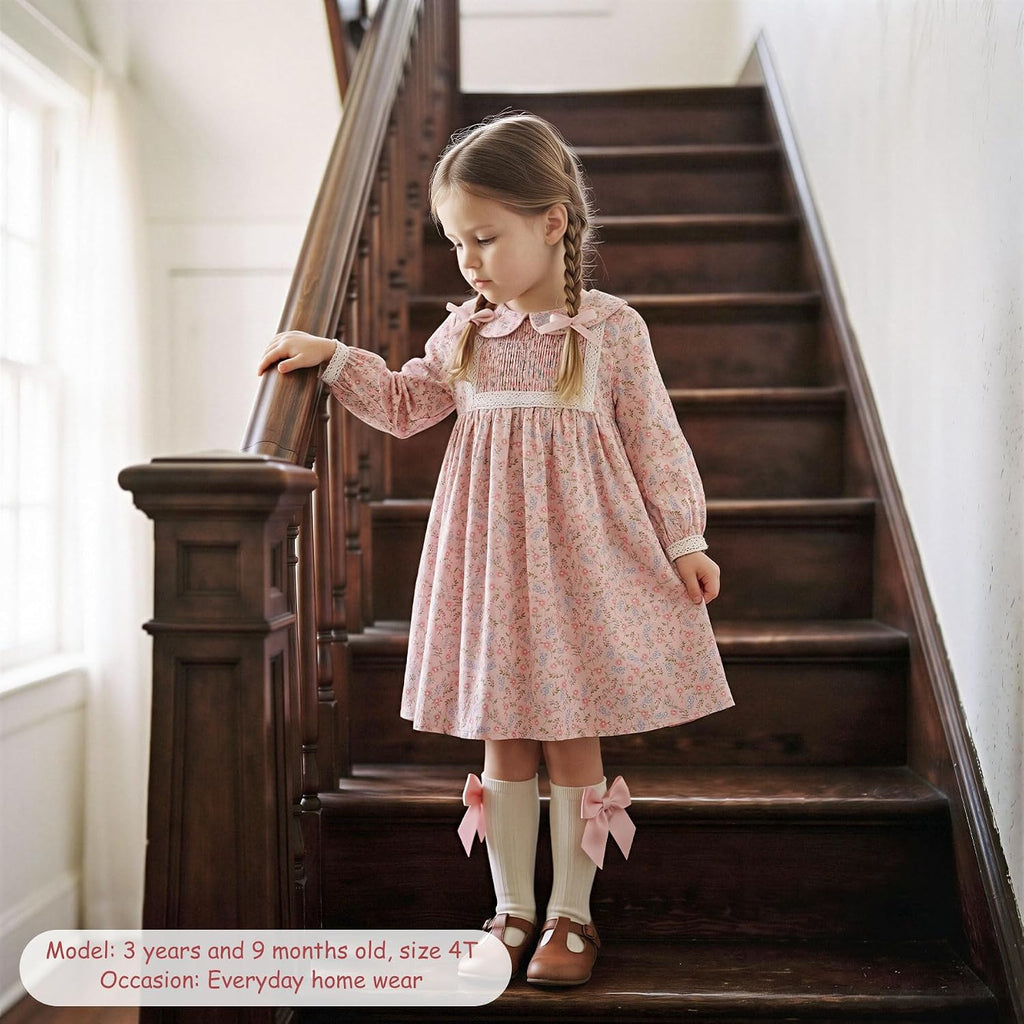 Toddler Floral Dress, Long Sleeve Smocked