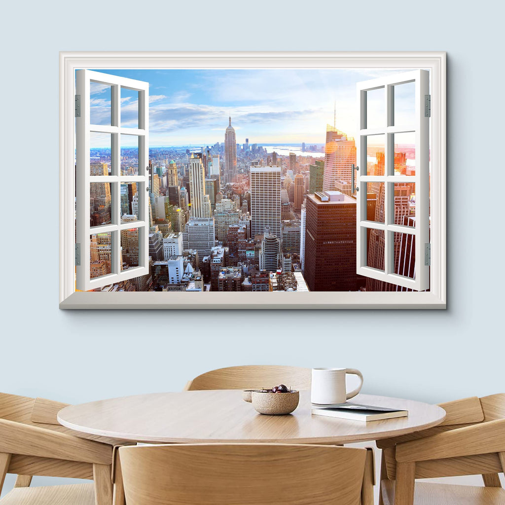 Canvas Print Wall Window View of New York Cityscape Nature Cities Photography Realism Rustic Scenic Colorful Ultra