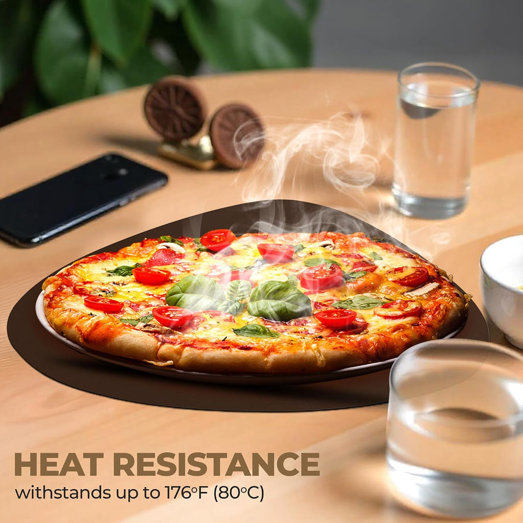 Faux Leather Placemats and Coasters Round Modern Brown Table Mats for Dining - Heat Resistant, Waterproof - Set of 4