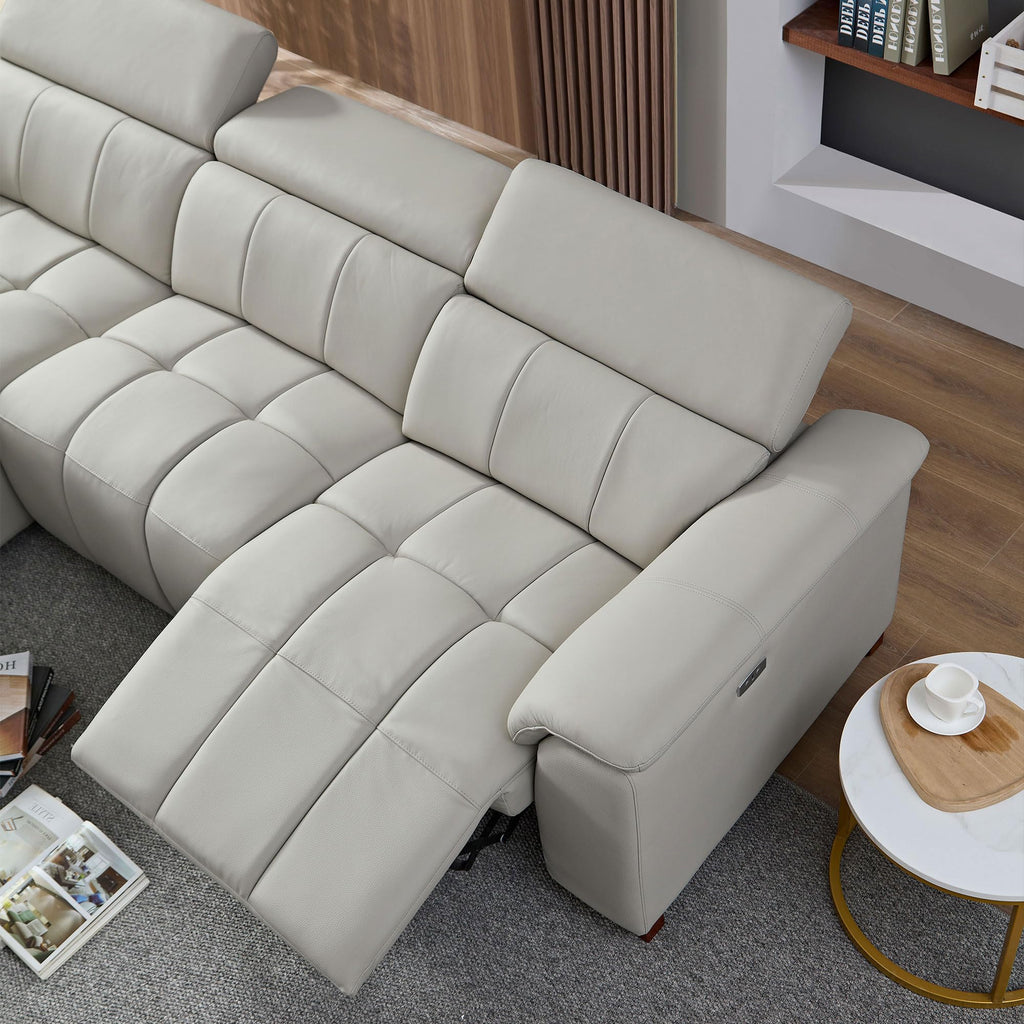 113" L-Shaped Genuine Leather Wall-Hugger Reclining Sofa with Left Chaise, Adjustable Backrest & Footrest, Modern