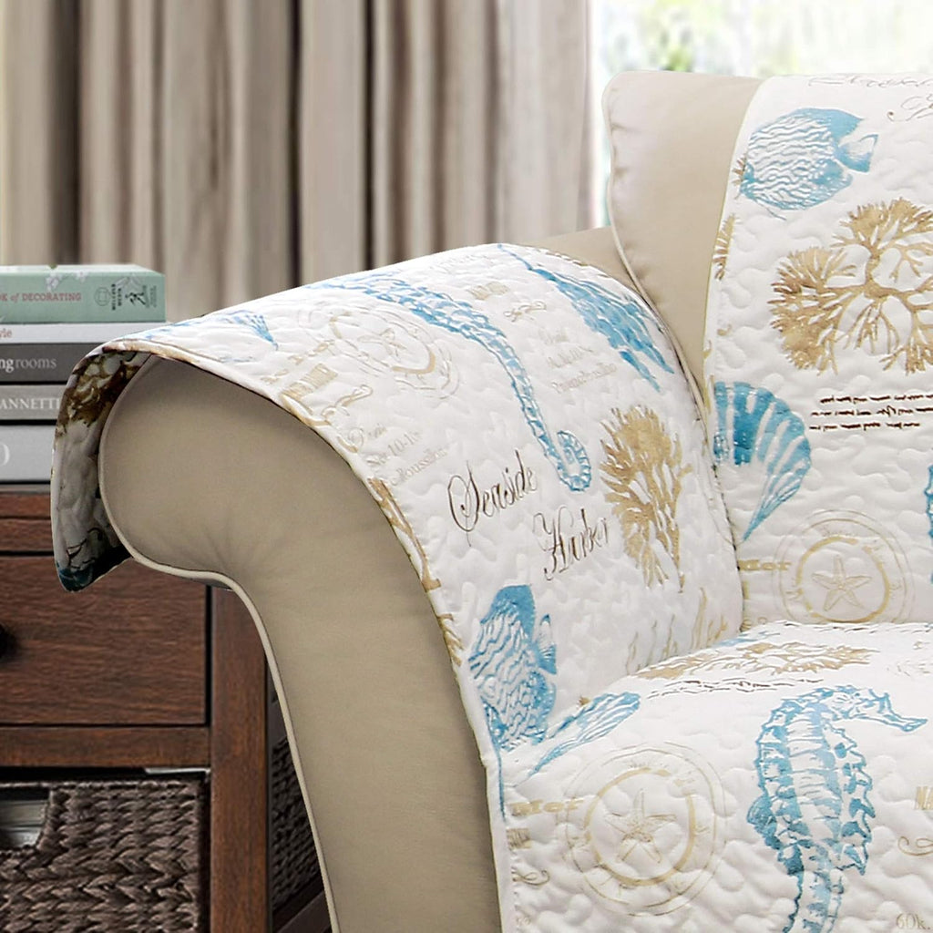 Harbor Life Furniture Protector, Couch Cover, 116" W x 75" L, Blue & Taupe - Sofa Covers Washable - Nautical - Sofa