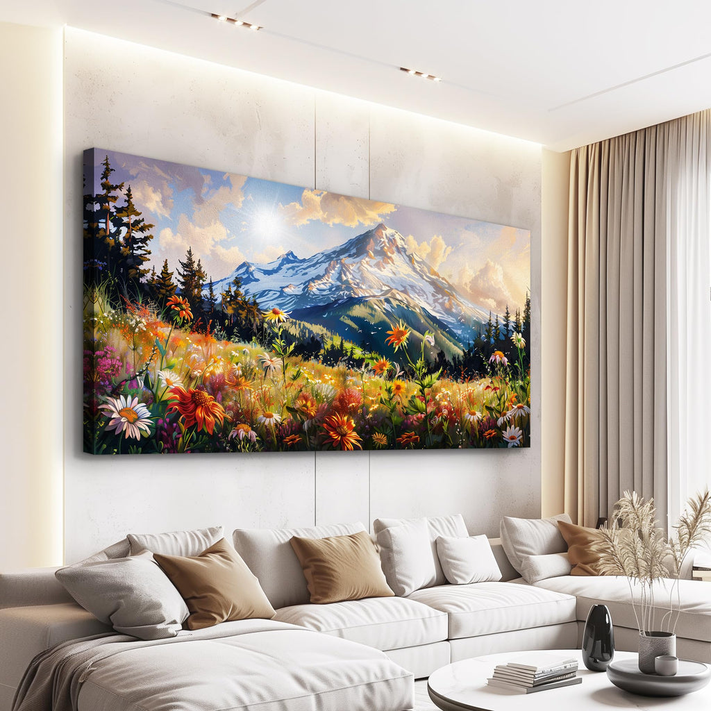Canvas Wall Art Framed Wall Decor Modern Office Wall Decoration Mountain Flower Landscape Paintings Farmhouse