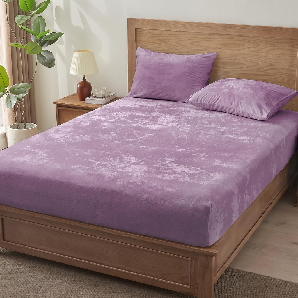 Velvet Fitted Sheet and Pillowcase Set 3Pc, Cal King, Lavender