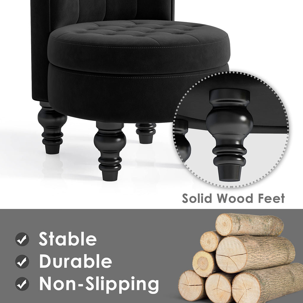 MU High Back Throne Royal Velvet Accent Armless Chair with Storage, Black