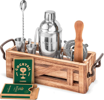 Mixology Bartender Kit with Stand | Home Bar Set with 25 Cocktail Recipes for Drink Mixing | Ideal Bartending Kit - Set of 12