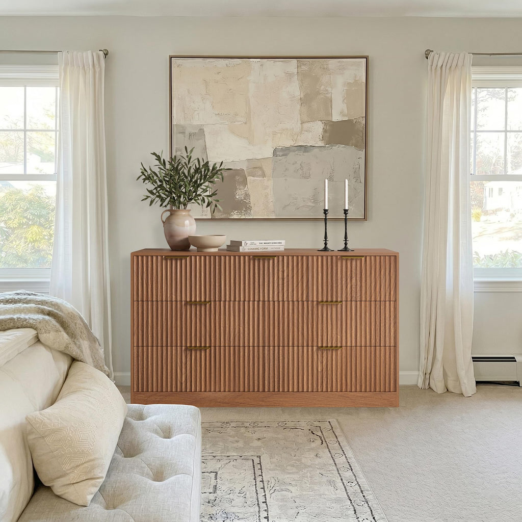 7 Drawer Dresser, Fluted Modern Chest of Drawers