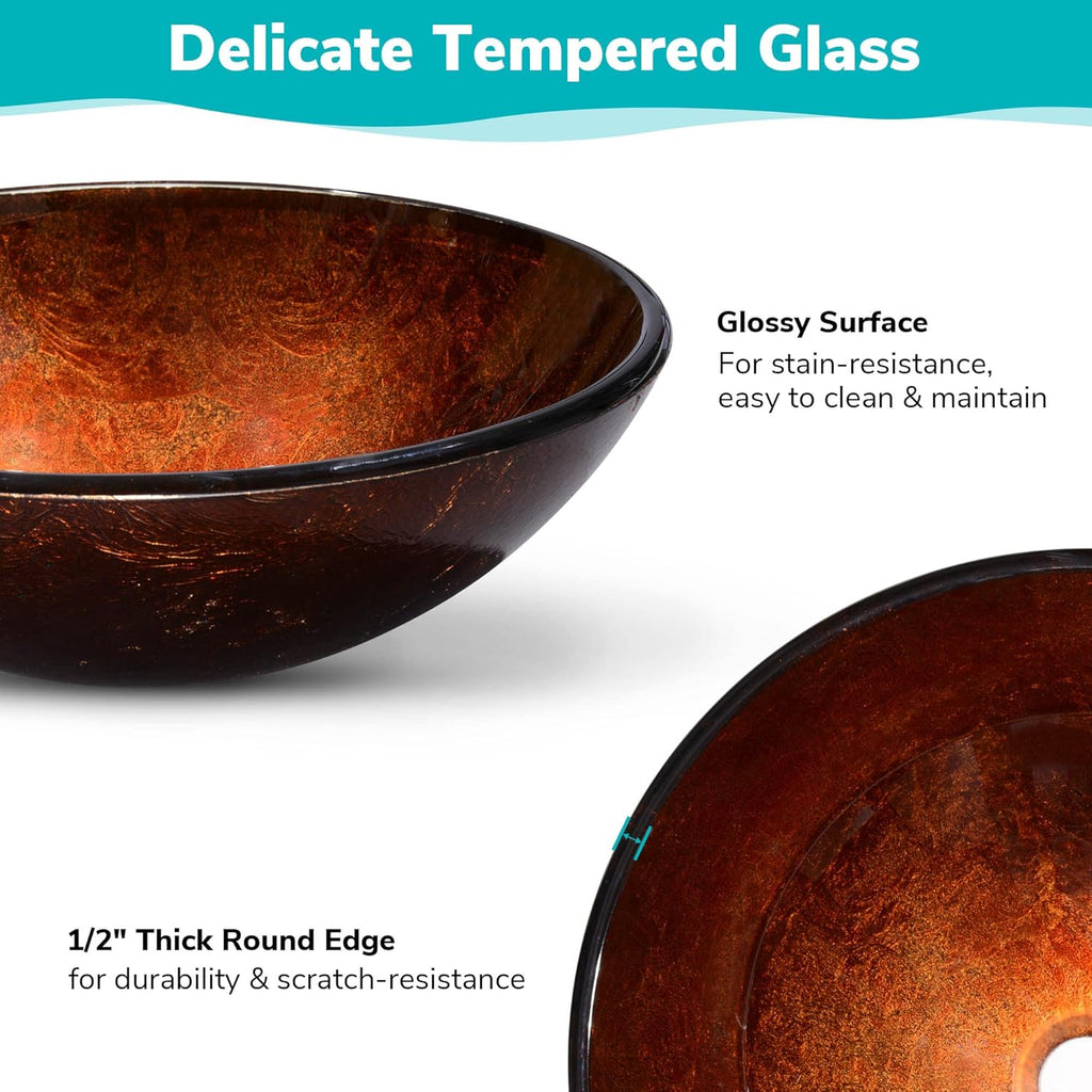 Aquaterior Tempered Glass Bathroom Vessel Sink Artistic Round Vanity Bowl Basin Spa Arts & Crafts